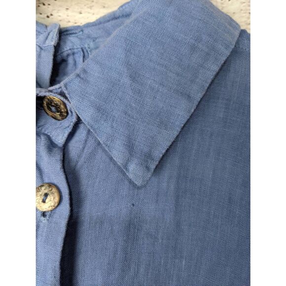LUUKAA Blue Linen Blouse Shirt Women's Size 8 Button Up Long sleeve Blouse Tunic - Picture 3 of 11